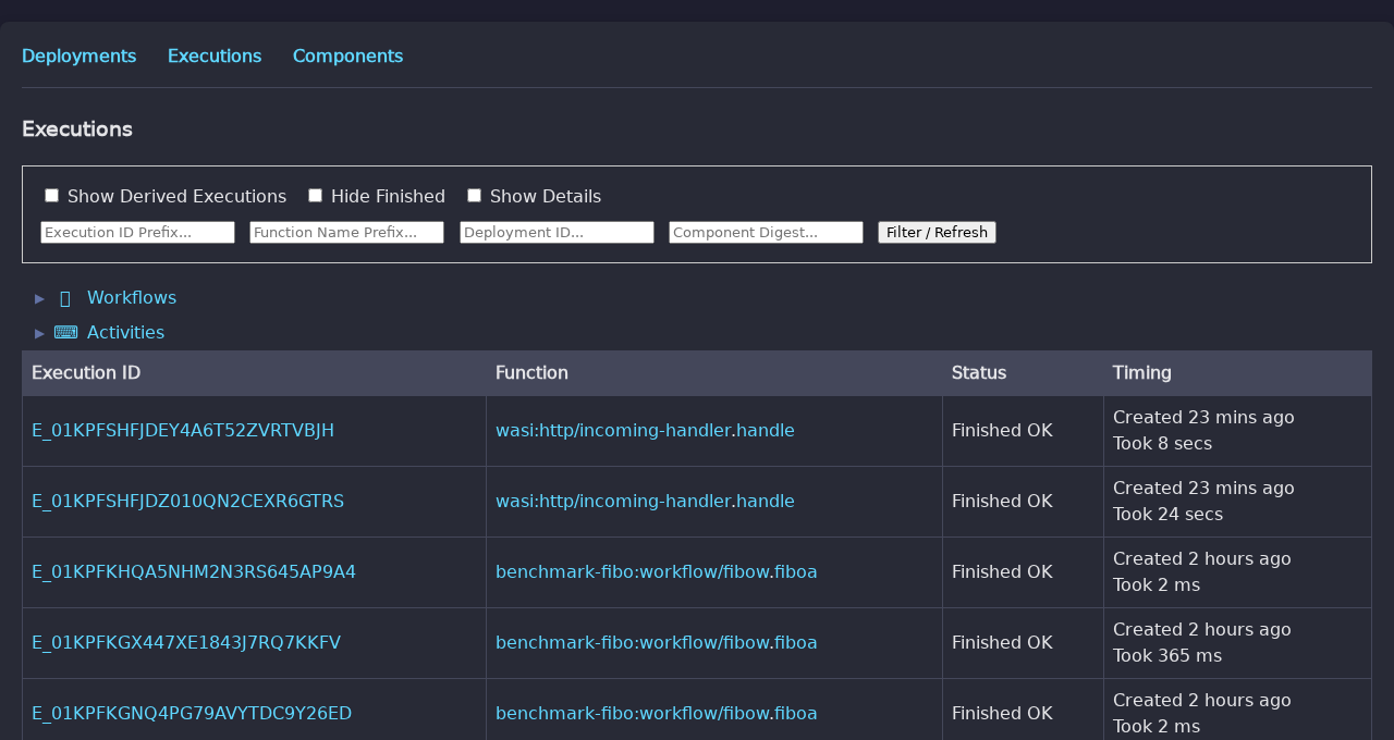Execution list in the Web UI